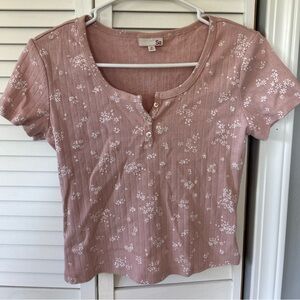 pink floral short sleeve top